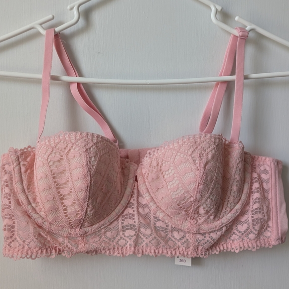 Adore Me Nymphadora Balconette Bra & Matching Cheeky Panty NEW Lace  Hearts Pink - Picture 6 of 11